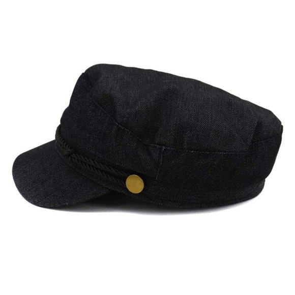 Black Denim Military Cap - Picture 3 of 7